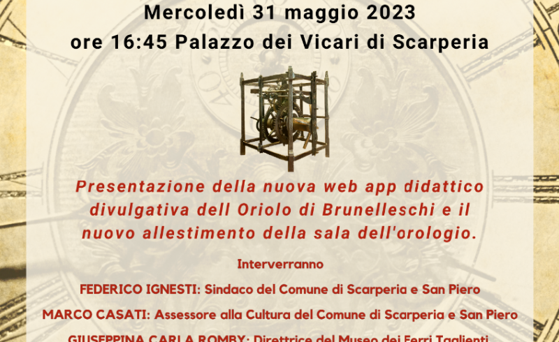 L'Oriolo di Brunelleschi 31 maggio Palazzo dei Vicari