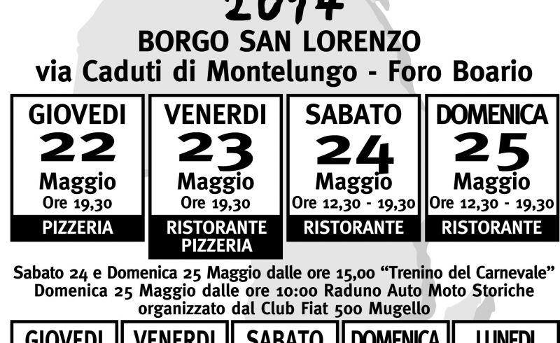 from 22nd to 25th May and from 29th May to 2nd June SAGRA DEL FUNGO PRUGNOLO